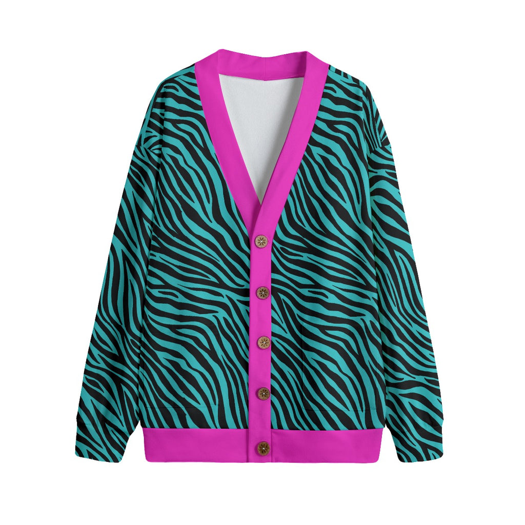 Turquoise Zebra with Pink Trim Print Cardigan Unisex