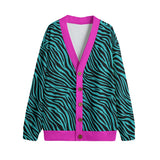 Turquoise Zebra with Pink Trim Print Cardigan Unisex
