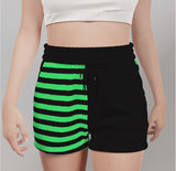 Black and Green Mismatched Striped Casual Shorts