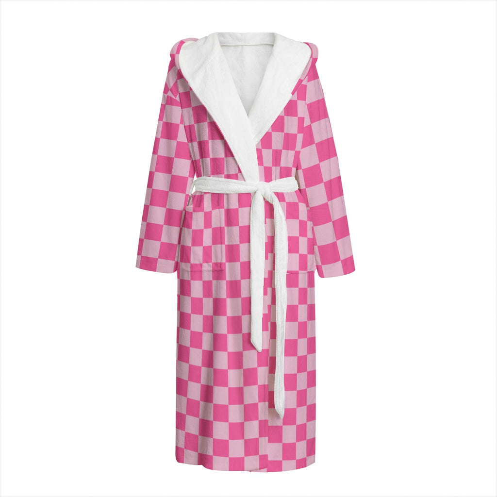 pink checkered cosy snuggly warm dressing gown bathrobe