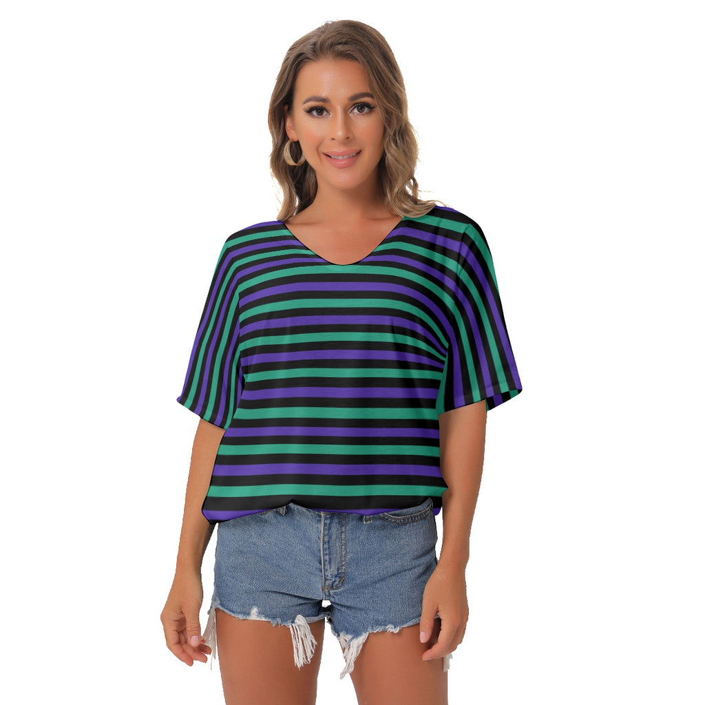 Purple and Green Batwing Striped T-shirt