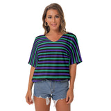 Purple and Green Batwing Striped T-shirt