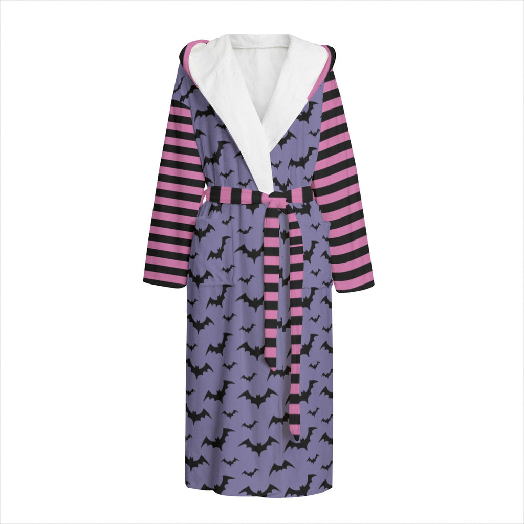Mismatched Lilac Bat and Pink Striped Print Dressing Gown