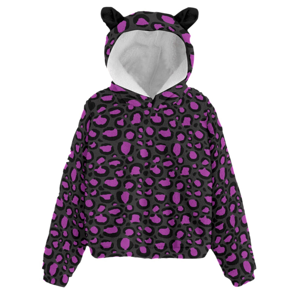 Kids Fluffy Leopard Animal Print Hoodie with Ears