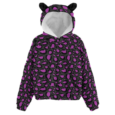 Kids Fluffy Leopard Animal Print Hoodie with Ears