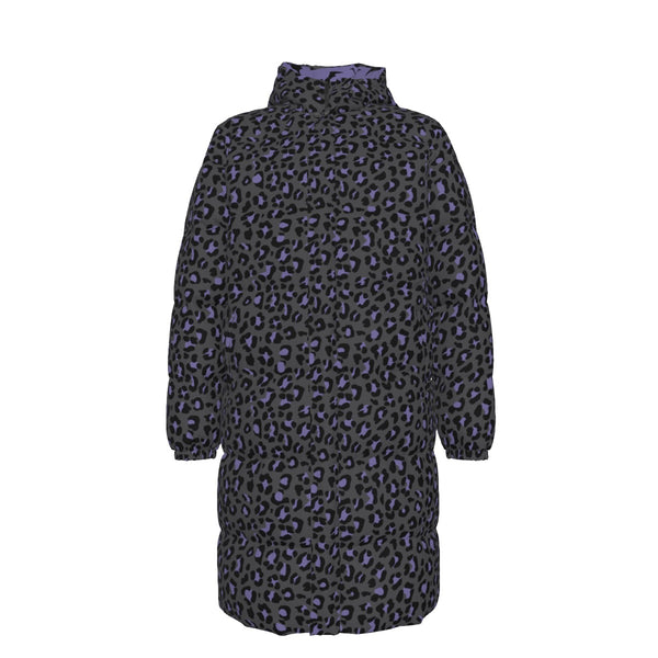 Lilac Grey Leopard Print Winter Padded Down Coat Waterproof Unisex X Alternawear