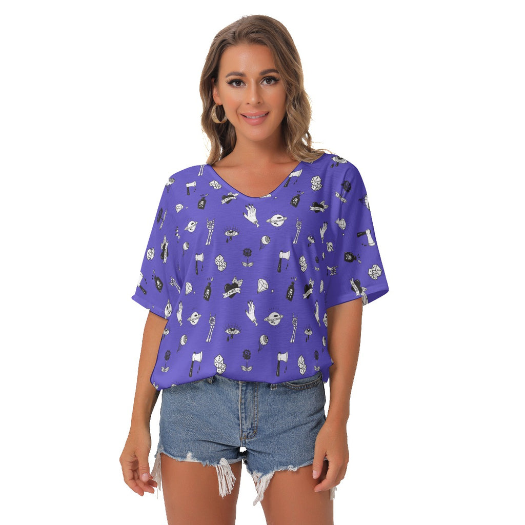 Purple Doodle Tattoo Batwing T-shirt