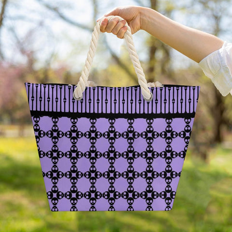 Lilac Skull and Bones Beach Bag | Pastel Goth Tote Bag | Spooky Cute Shoulder Bag | Alternative Summer Accessory | Creepy Kawaii Tote