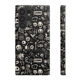 Creepy Doodle Skulls Print Tough Phone Cases