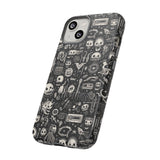 Creepy Doodle Skulls Print Tough Phone Cases