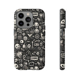 Creepy Doodle Skulls Print Tough Phone Cases