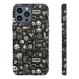Creepy Doodle Skulls Print Tough Phone Cases