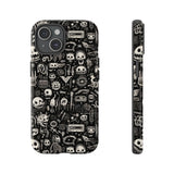 Creepy Doodle Skulls Print Tough Phone Cases