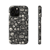 Creepy Doodle Skulls Print Tough Phone Cases