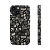 Creepy Doodle Skulls Print Tough Phone Cases