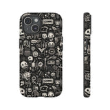 Creepy Doodle Skulls Print Tough Phone Cases