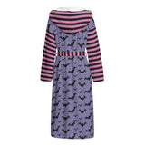 Mismatched Lilac Bat and Pink Striped Print Dressing Gown