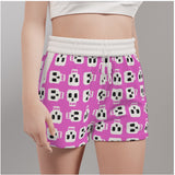 White & Pink Block Skulls Casual Shorts