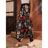 Dark Rose Ritual Harem Trousers – Skull & Roses Gothic Loungewear