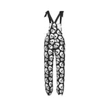 Schwarz-weiße Damen-Latzhose mit Totenkopf-Aufdruck im Gothic-Stil
