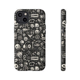 Creepy Doodle Skulls Print Tough Phone Cases