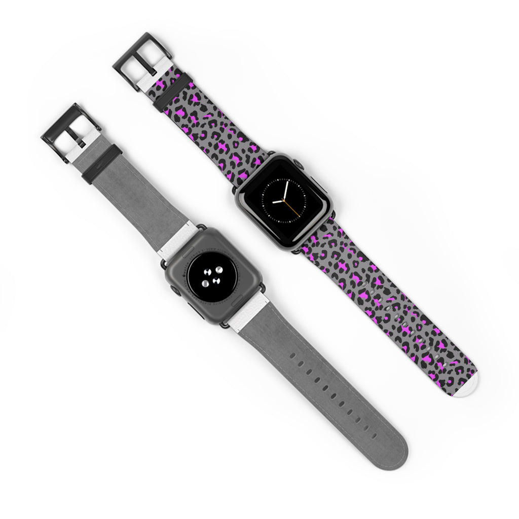 Grey and Pink Leopard Print Apple Watch Band