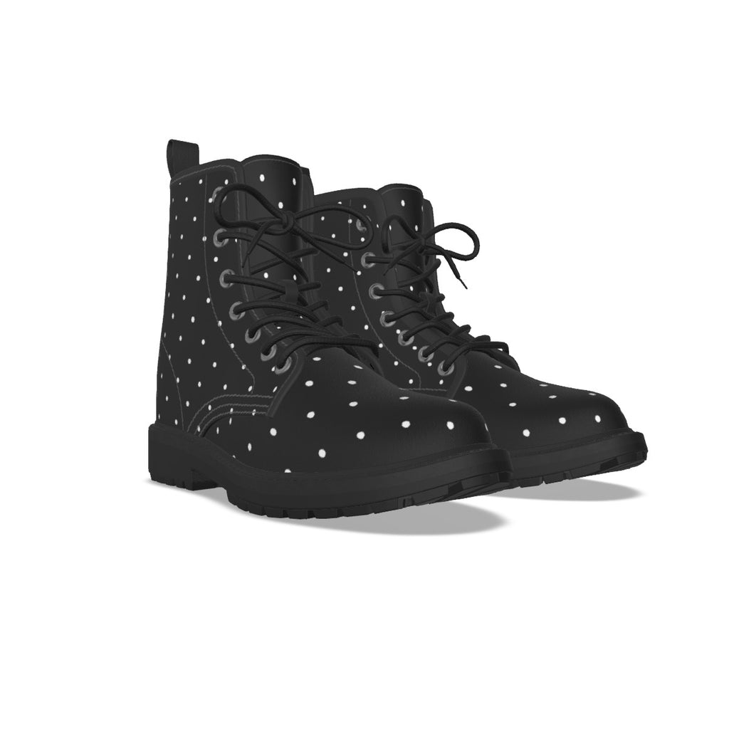 Black boots with white polka dots on a white background by Alternawear clothing