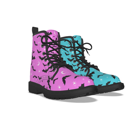 Mismatched Pink & Blue Bat Print Boots