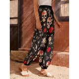 Dark Rose Ritual Harem Trousers – Skull & Roses Gothic Loungewear