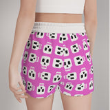 White & Pink Block Skulls Casual Shorts
