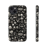Creepy Doodle Skulls Print Tough Phone Cases