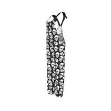 Schwarz-weiße Damen-Latzhose mit Totenkopf-Aufdruck im Gothic-Stil