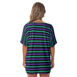 Purple and Green Batwing Striped T-shirt