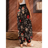 Dark Rose Ritual Harem Trousers – Skull & Roses Gothic Loungewear