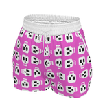 White & Pink Block Skulls Casual Shorts