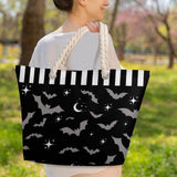 Witchy & Wild – Spooky Bat Print Rope Handle Beach Bag