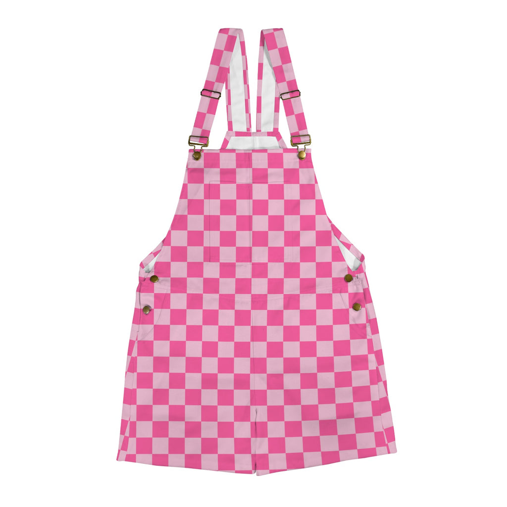 pink checkered denim overalls shortalls with no model