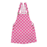 pink checkered denim overalls shortalls with no model