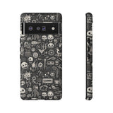 Creepy Doodle Skulls Print Tough Phone Cases