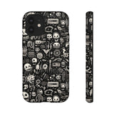 Creepy Doodle Skulls Print Tough Phone Cases