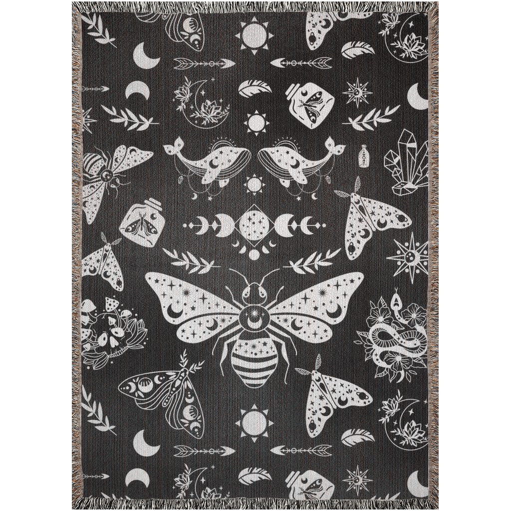 Witchy Woven Throw – Celestial Cotton Blanket with Fringe