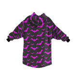 Pink and Dark Grey Bat Print Spooky Blanket Hoodie Adults & Kids Sizes