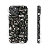 Creepy Doodle Skulls Print Tough Phone Cases