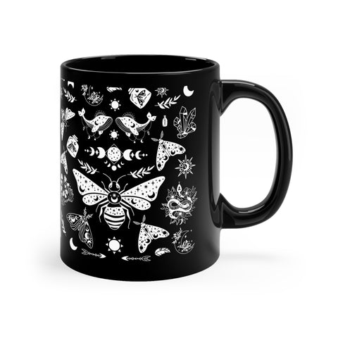 Celestial Witchy Goth Moth 11oz Black Mug