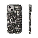 Creepy Doodle Skulls Print Tough Phone Cases