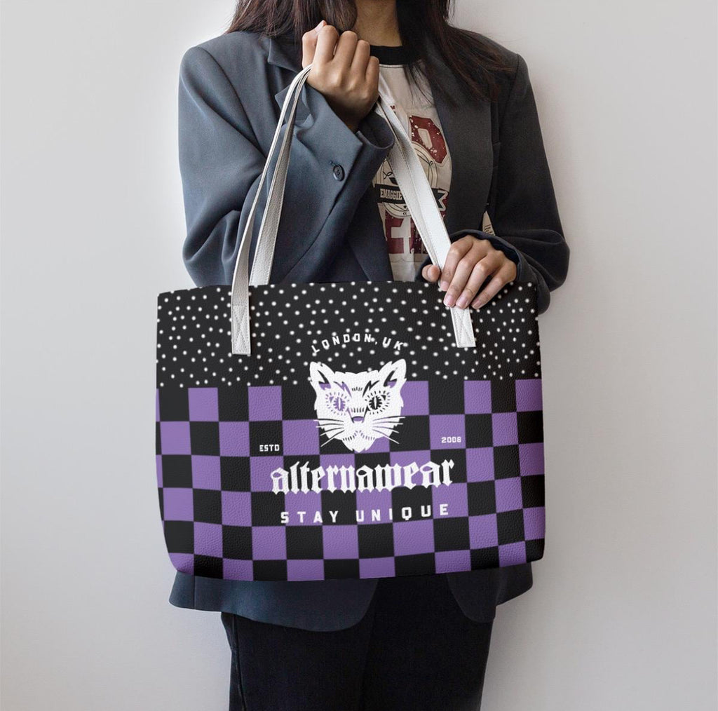 Purple Checkered Alternawear Ladies Everyday Handbag Tote Bag