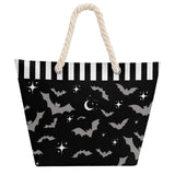 Witchy & Wild – Spooky Bat Print Rope Handle Beach Bag