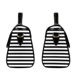 End of black and white striped satchel bag on a white background designed by Alternawear clothing