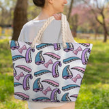 tentacle spooky cute hemp handle beach bag held by a lady in a field