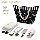 Witchy & Wild – Spooky Bat Print Rope Handle Beach Bag